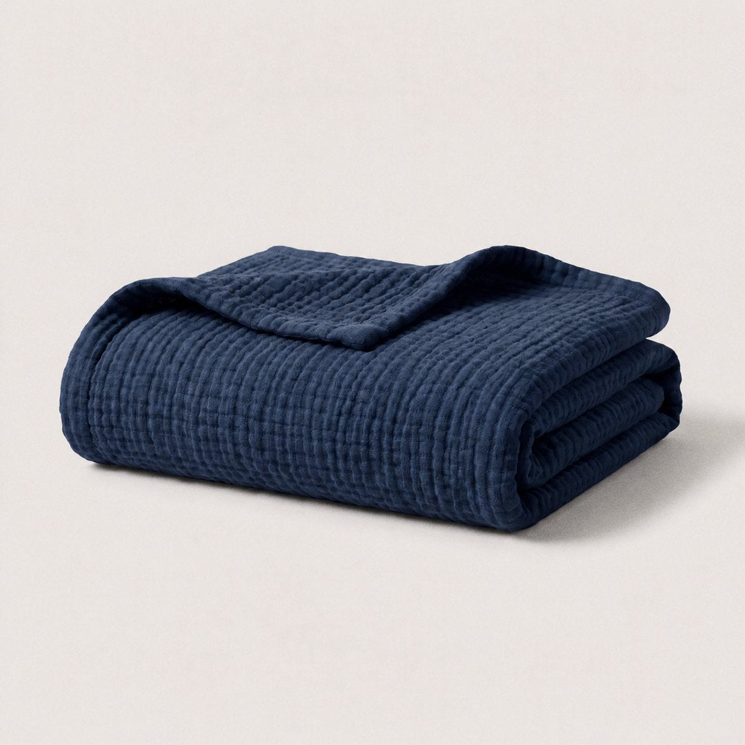 Cotton Muslin Blanket (1+1 Free) (Navy Blue)