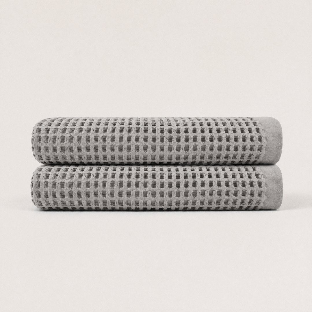 Cotton Waffle Bath Towels pack (Stone Grey)