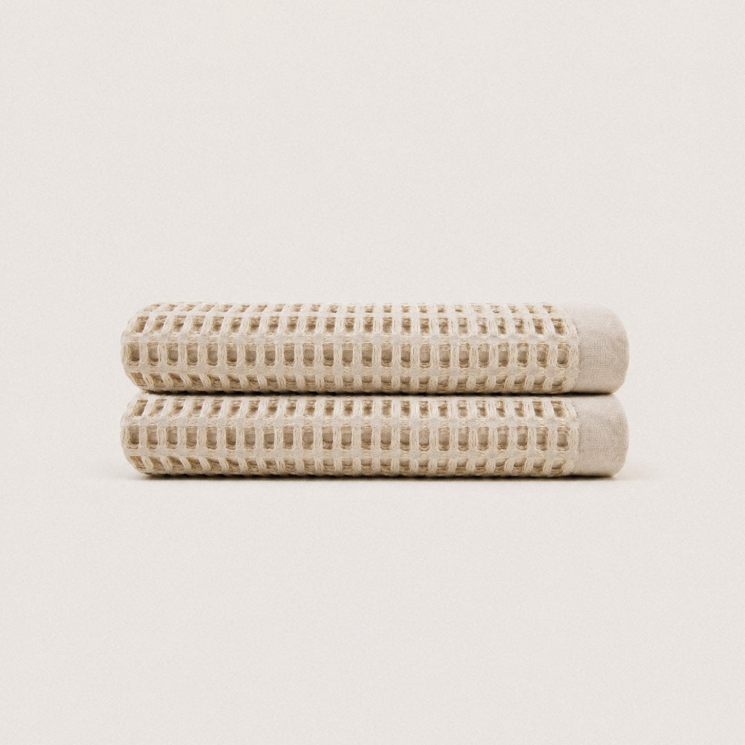 Cotton Waffle Hand Towels pack (Sand)