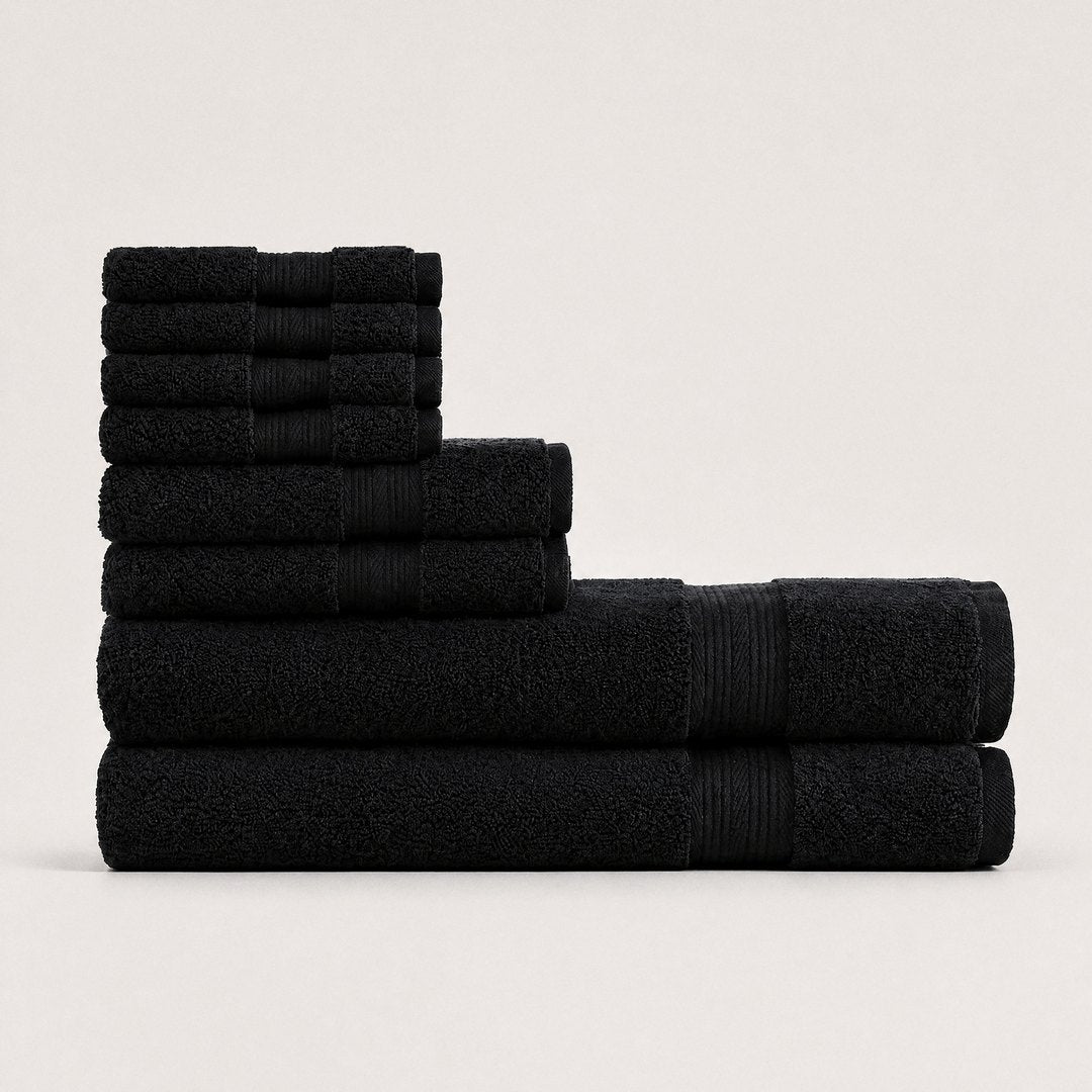 8 piece towel set with bath towels (Midnight Black)