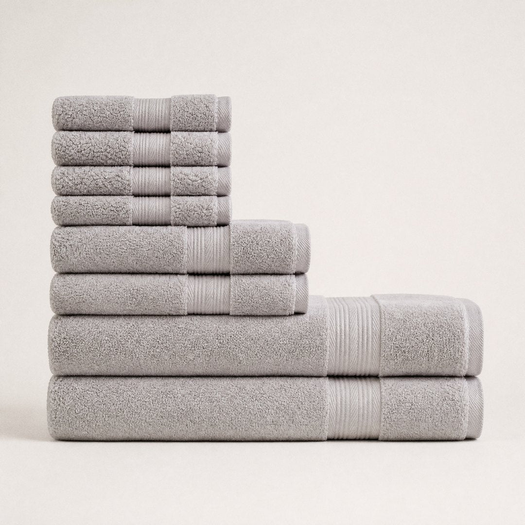 8 piece towel set with bath towels (Stone Grey)