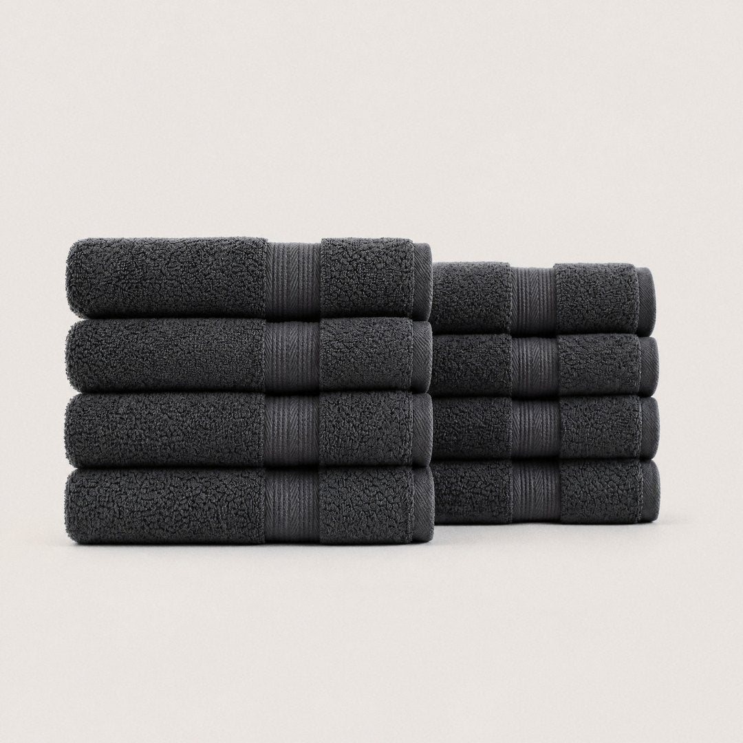 Eight folded Ultrasoft hand towels (Charcoal)