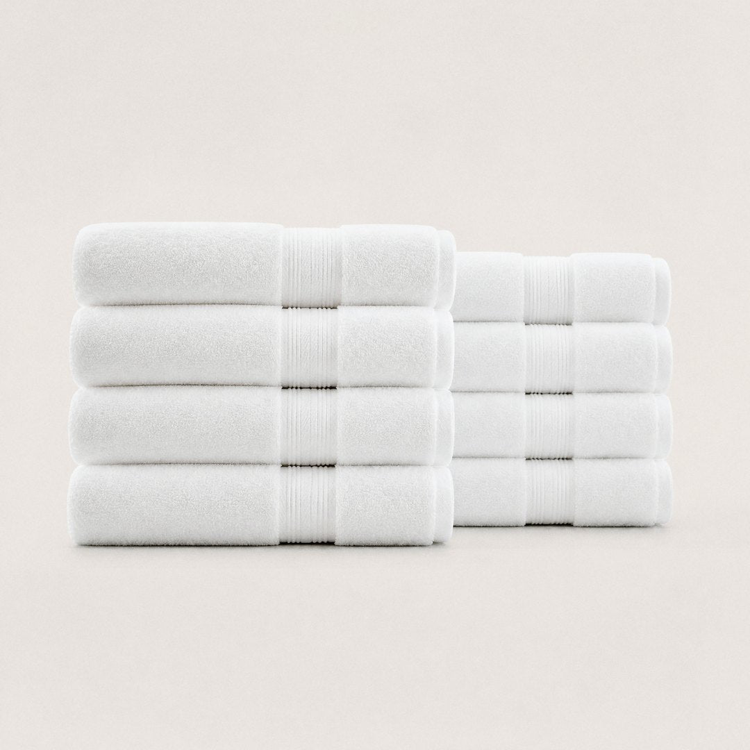 Eight folded Ultrasoft hand towels (Cloud White)