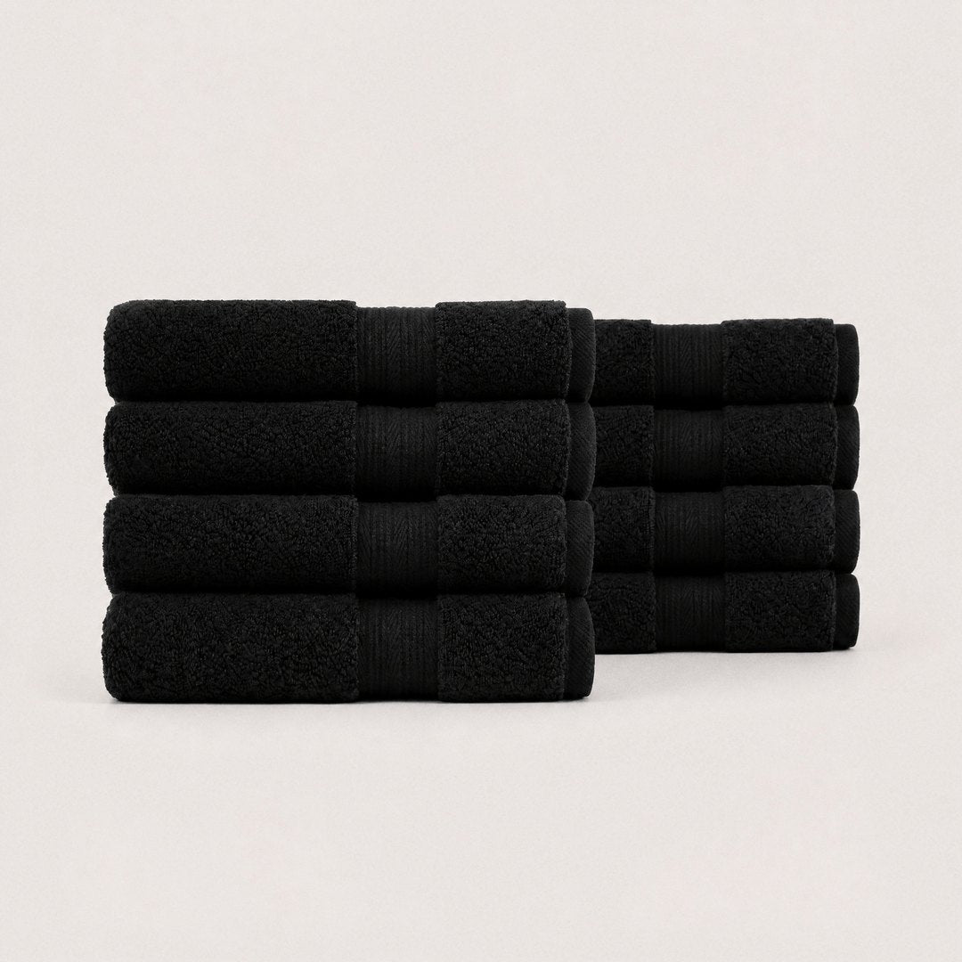 Eight folded Ultrasoft hand towels (Midnight Black)