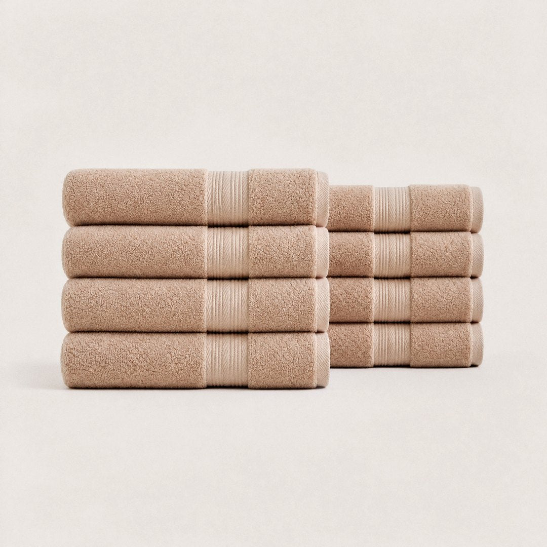 Eight folded Ultrasoft hand towels (Sand)