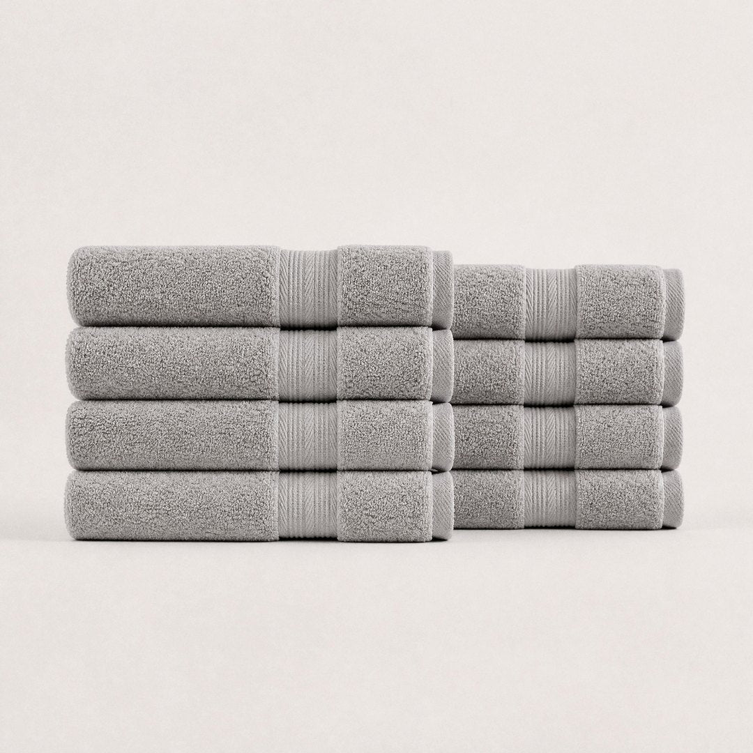 Eight folded Ultrasoft hand towels (Stone Grey)