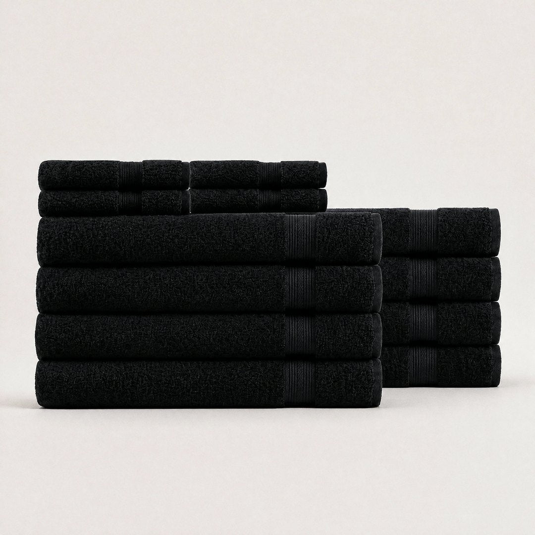 12 piece towel set with bath sheets (Midnight Black)