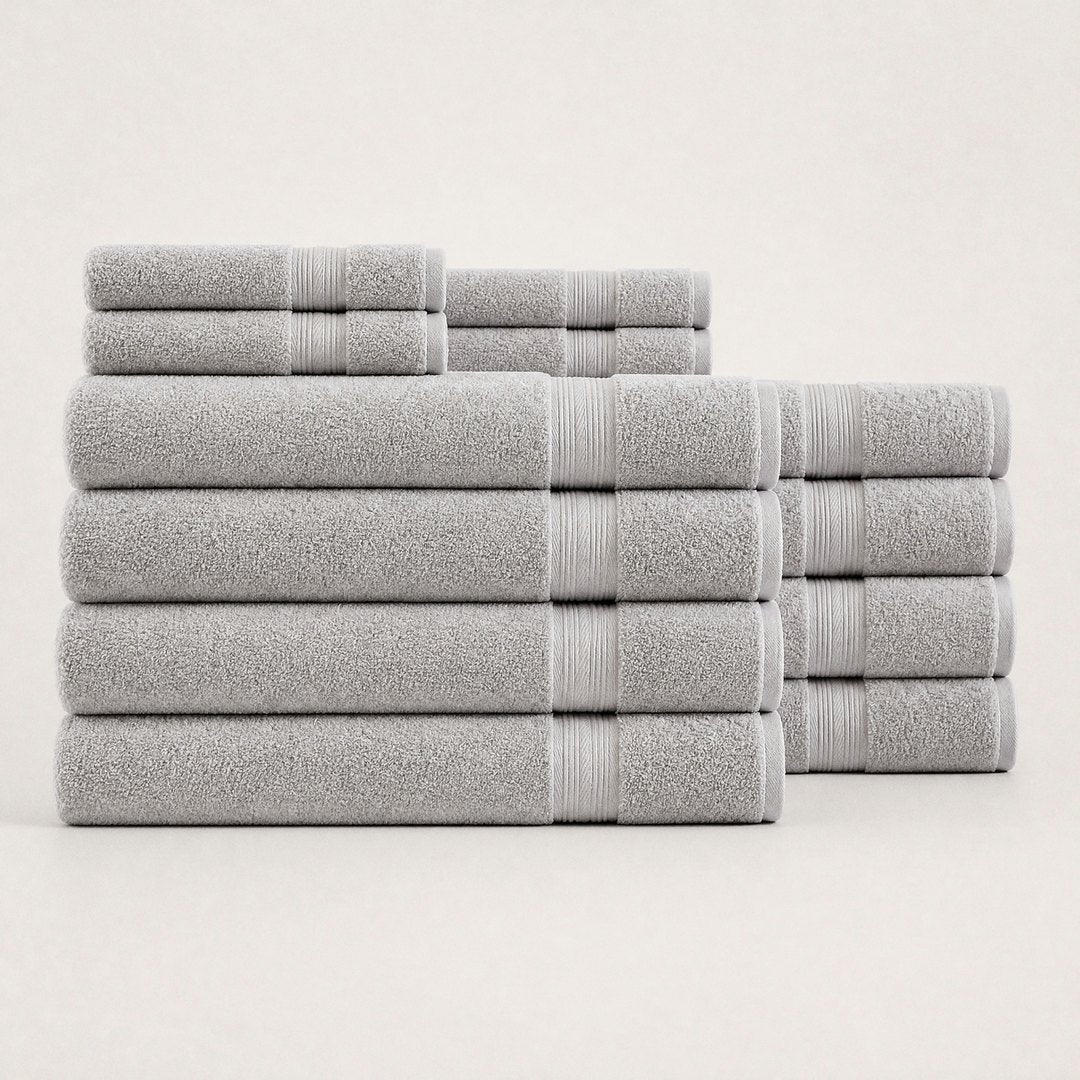 12 piece towel set with bath sheets (Stone Grey)