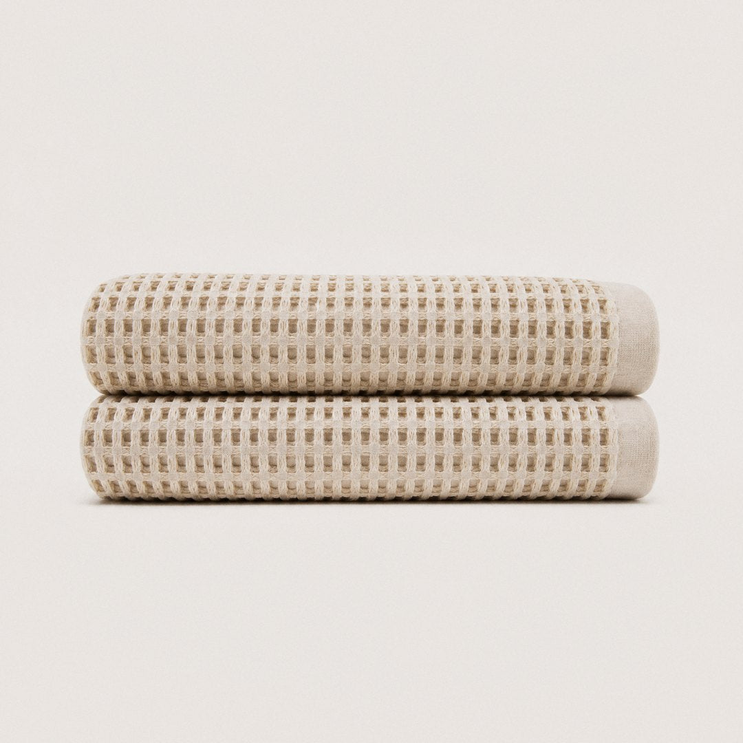 Cotton Waffle Bath Towels pack (Sand)