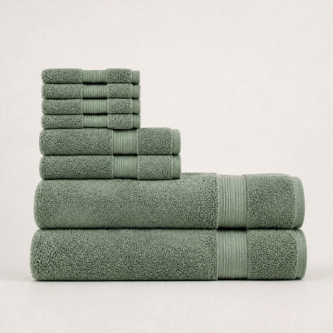 8 piece towel set with bath towels (Sage)