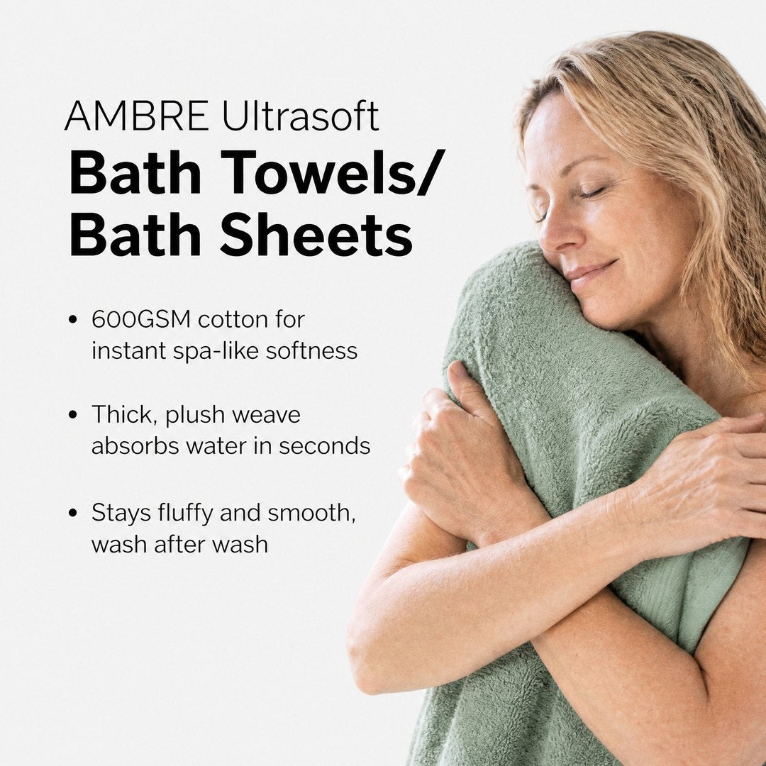 Ambre Ultrasoft bath towels and bath sheets benefits (Sage)