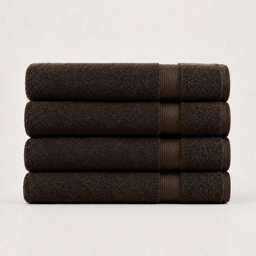 Four folded Ultrasoft bath sheets (Espresso Brown)