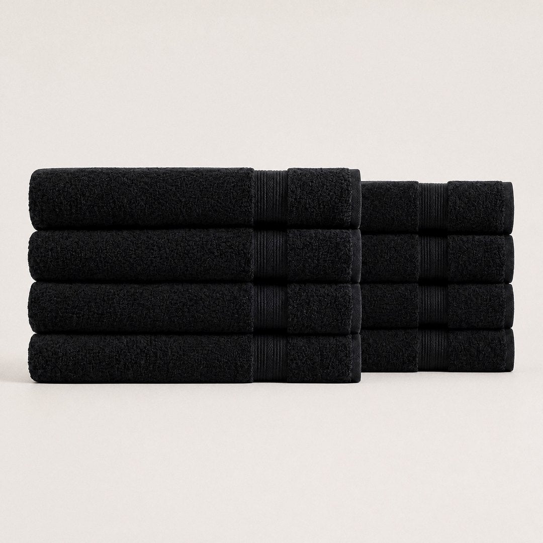 Eight folded Ultrasoft bath sheets (Midnight Black)