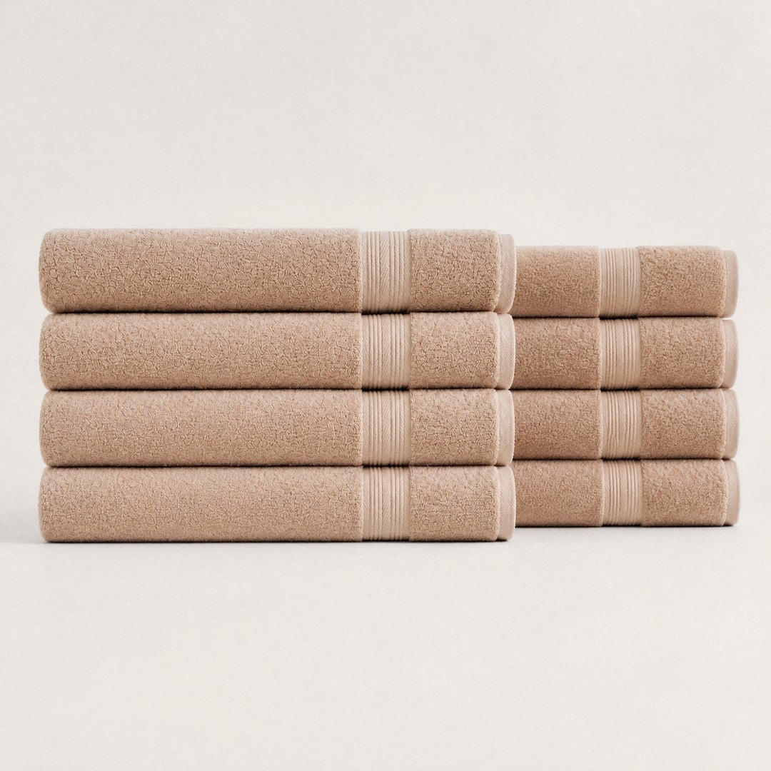 Eight folded Ultrasoft bath sheets (Sand)