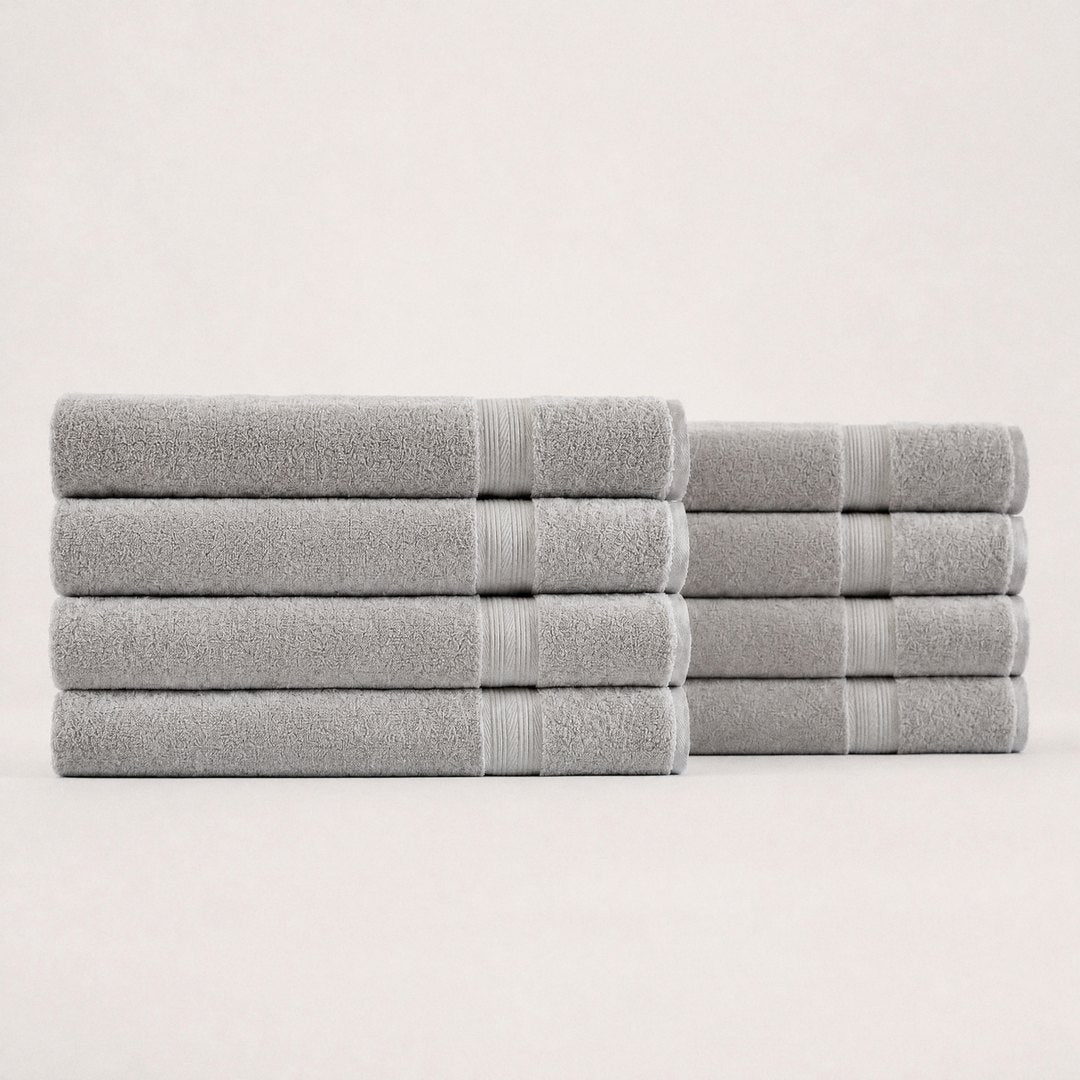 Eight folded Ultrasoft bath sheets (Stone Grey)