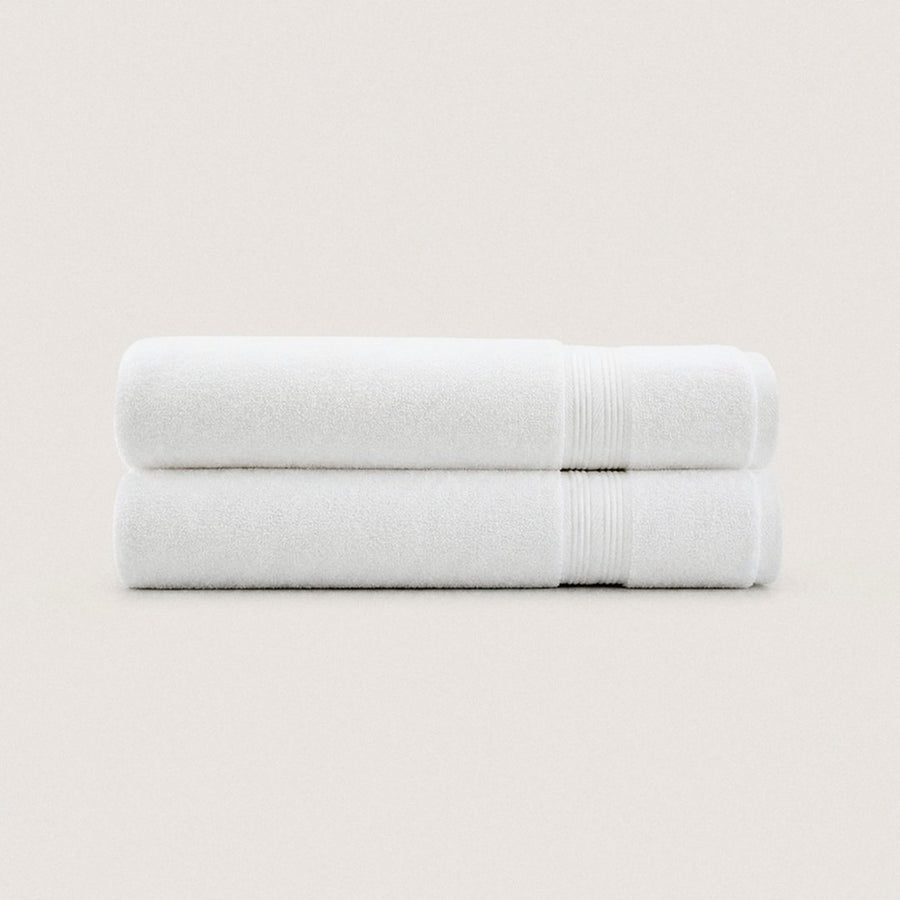 Two folded Ultrasoft bath towels (Cloud White)