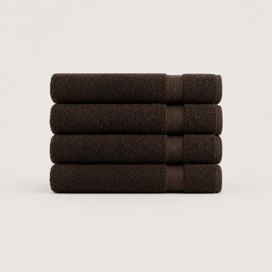 Four folded Ultrasoft bath towels (Espresso Brown)