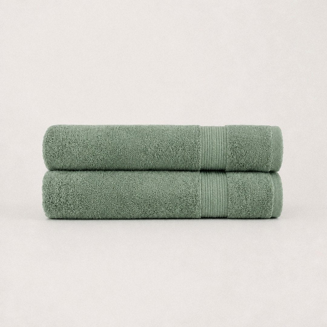 Two folded Ultrasoft bath towels (Sage)