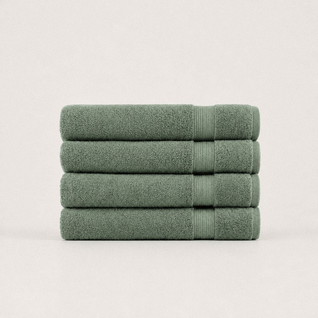 Four folded Ultrasoft bath towels (Sage)