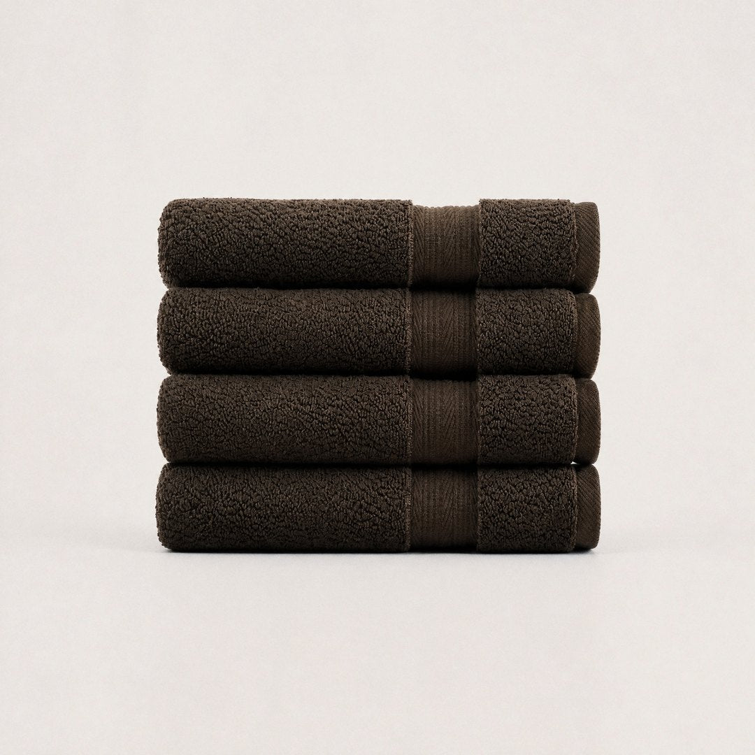 Four folded Ultrasoft hand towels (Espresso Brown)