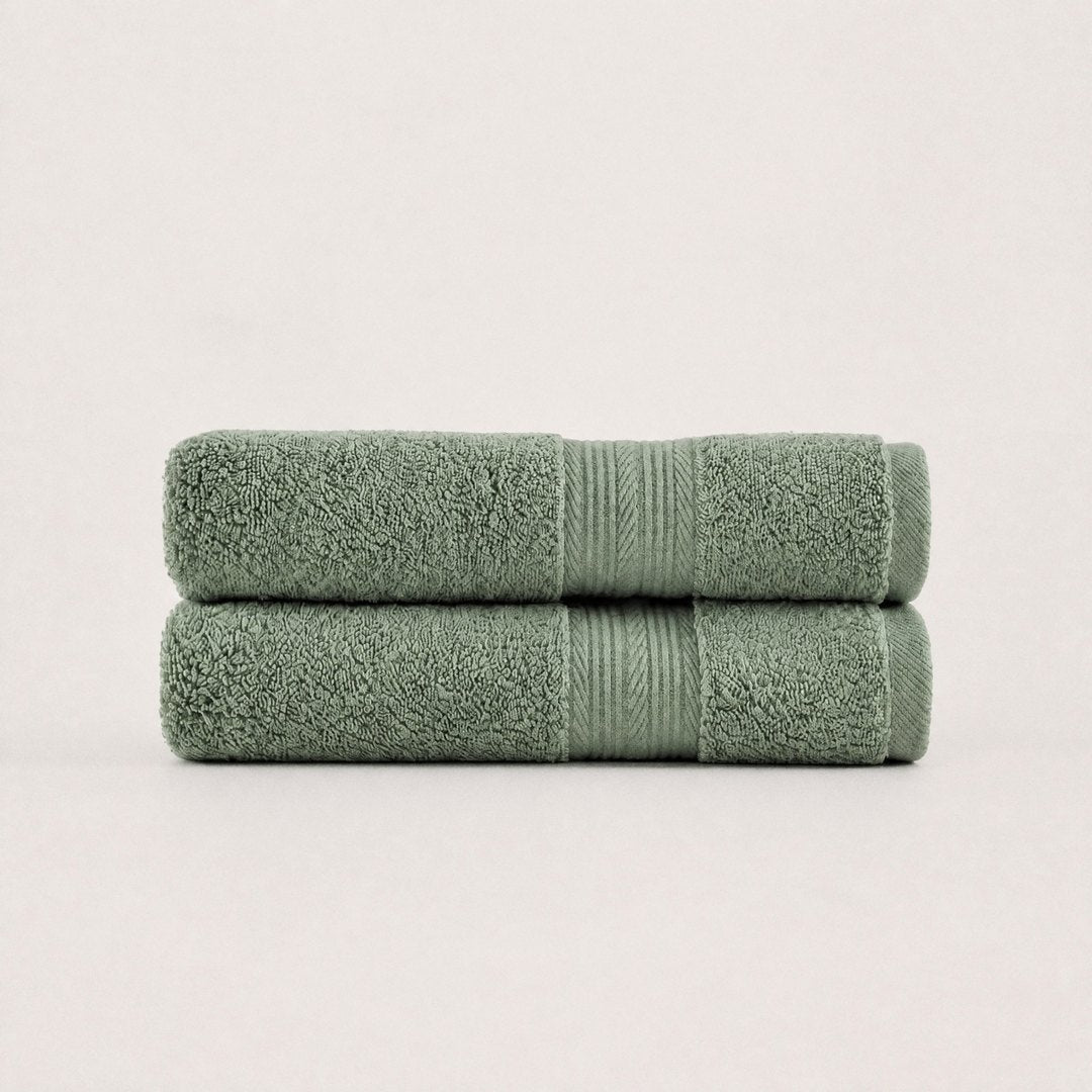 Two folded Ultrasoft hand towels (Sage)