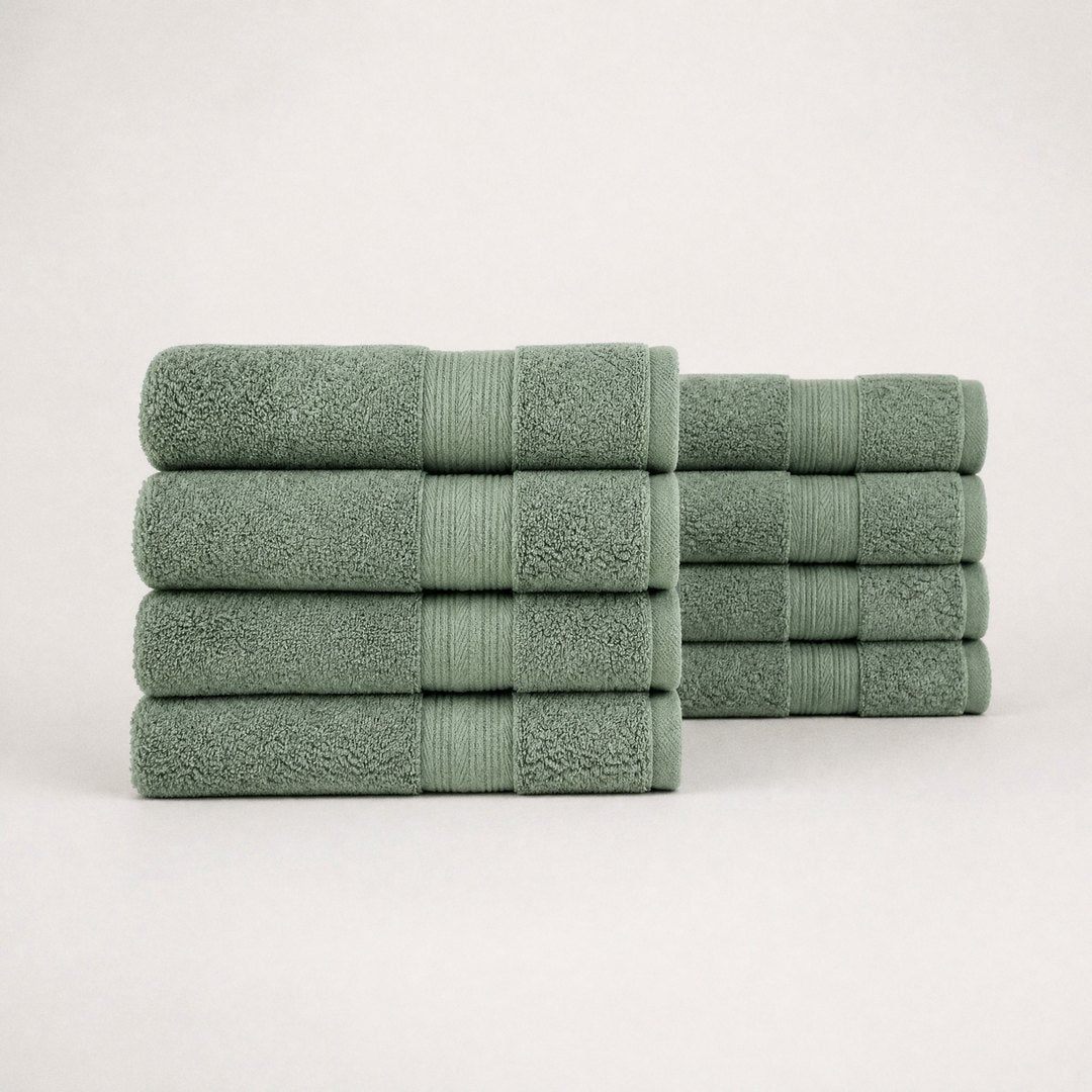 Eight folded Ultrasoft hand towels (Sage)