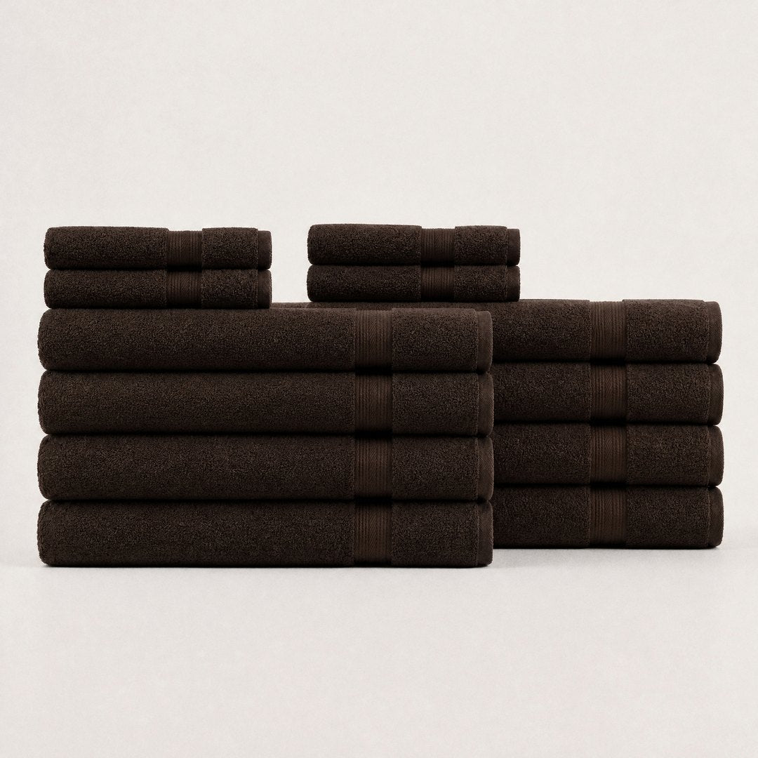 12 piece towel set with bath sheets (Espresso Brown)