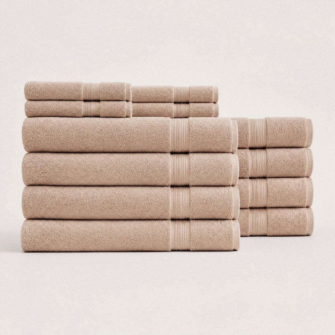12 piece towel set with bath sheets (Sand)